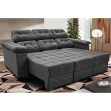 Sofa Itália 2,25 Mts Retrátil e Reclinavel Tecido Suede Cinza - Cama InBox