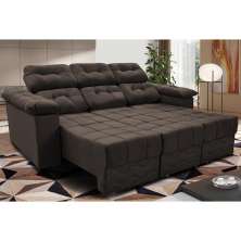 Sofa Itália 2,80 Mts Retrátil e Reclinavel Tecido Suede Café - Cama InBox