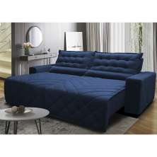 Sofá 2,02m Retrátil e Reclinável com Molas Cama inBox Plus Tecido Suede Velusoft Azul