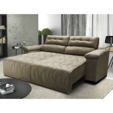 Sofá 2,22m Retrátil e Reclinável com Molas Cama inBox Top Tecido Suede Velusoft Castor