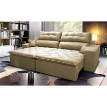Sofá 2,62m Retrátil e Reclinável com Molas Cama inBox Confort Tecido Suede Velusoft Bege