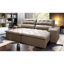 Sofá 2,62m Retrátil e Reclinável com Molas Cama inBox Confort Tecido Suede Velusoft Castor