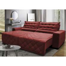 Sofá 2,62m Retrátil e Reclinável com Molas Cama inBox Plus Tecido Suede Velusoft Vermelho