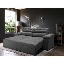 Sofá 2,62m Retrátil e Reclinável com Molas Cama inBox Top Tecido Suede Velusoft Cinza