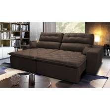 Sofá 2,82m Retrátil e Reclinável com Molas Cama inBox Confort Tecido Suede Velusoft Café