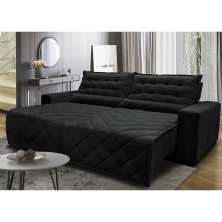 Sofá 2,82m Retrátil e Reclinável com Molas Cama inBox Plus Tecido Suede Velusoft Preto