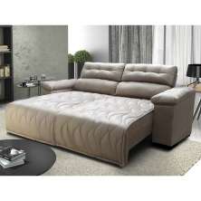 Sofá 2,82m Retrátil e Reclinável com Molas Cama inBox Top Tecido Suede Velusoft Bege