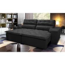 Sofá 2,92m Retrátil e Reclinável com Molas Cama inBox Confort Tecido Suede Velusoft Preto