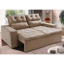 Sofá 3 Lugares Retrátil e Reclinável 1,80m Cama inBox Smal com bordado pantográfico Suede Bege