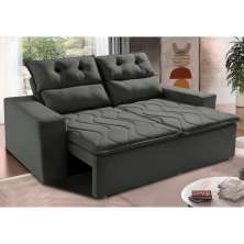 Sofá 3 Lugares Retrátil e Reclinável 1,80m Cama inBox Smal com bordado pantográfico Suede Cinza