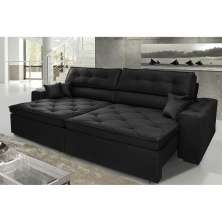Sofá Austin 2,02m Retrátil, Reclinável com Molas no Assento e Almofadas, Tecido Suede Preto