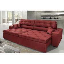Sofá Austin 2,42m Retrátil, Reclinável com Molas no Assento e Almofadas, Tecido Suede Vermelho