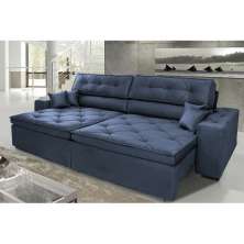 Sofá Austin 2,82m Retrátil Reclinável, Molas no Assento e Almofadas, Tecido Suede Velusoft Azul