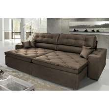 Sofá Austin 2,82m Retrátil Reclinável, Molas no Assento e Almofadas, Tecido Suede Velusoft Café