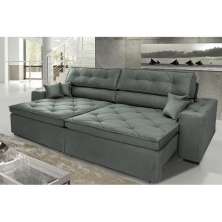 Sofá Austin 2,82m Retrátil Reclinável, Molas no Assento e Almofadas, Tecido Suede Velusoft Grafite