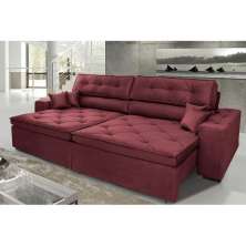 Sofá Austin 2,82m Retrátil Reclinável, Molas no Assento e Almofadas, Tecido Suede Velusoft Vinho