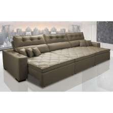 Sofá Austin 3,22m Retrátil, Reclinável com Molas no Assento e Almofadas, Tecido Suede Castor