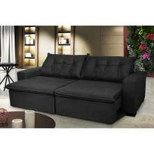 Sofá Austrália 2,92 Mts Retrátil, Reclinável Com Molas e Pillow no Assento Tecido Suede Preto - Cama InBox