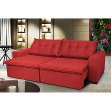 Sofá Austrália 2,92 Mts Retrátil, Reclinável Com Molas e Pillow no Assento Tecido Suede Vermelho- Cama InBox