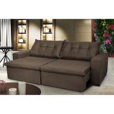 Sofá Austrália 3,12 Mts Retrátil, Reclinável Com Molas e Pillow no Assento Tecido Suede Café - Cama InBox