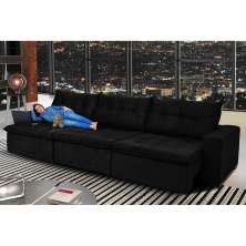 Sofá Austrália 3,82 Mts Retrátil, Reclinável Com Molas e Pillow no Assento Tecido Suede Preto- Cama InBox