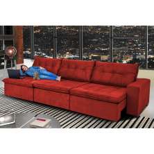 Sofá Austrália 3,82 Mts Retrátil, Reclinável Com Molas e Pillow no Assento Tecido Suede Vermelho- Cama InBox