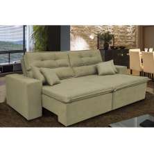 Sofá Cairo 2,52m Retrátil, Reclinável com 4 Almofadas Tecido Suede Castor - Cama InBox