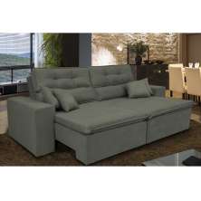 Sofá Cairo 2,52m Retrátil, Reclinável com 4 Almofadas Tecido Suede Cinza - Cama InBox