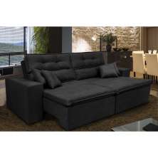 Sofá Cairo 2,52m Retrátil, Reclinável com 4 Almofadas Tecido Suede Preto - Cama InBox