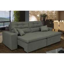 Sofá Cairo 2,72m Retrátil, Reclinável com 4 Almofadas Tecido Suede Cinza - Cama InBox