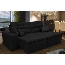 Sofá Cairo 2,92m Retrátil, Reclinável com 4 Almofadas Tecido Suede Preto - Cama InBox