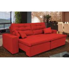 Sofá Cairo 2,92m Retrátil, Reclinável com 4 Almofadas Tecido Suede Vermelho - Cama InBox