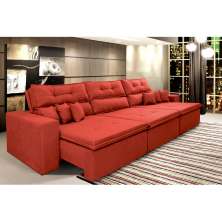 Sofá Cairo 3,52m Retrátil, Reclinável com 6 Almofadas Tecido Suede Vermelho - Cama InBox