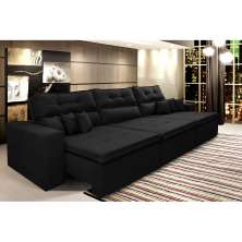 Sofá Cairo 4,12m Retrátil, Reclinável com 6 Almofadas Tecido Suede Preto - Cama InBox