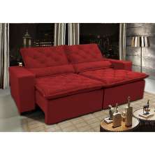 Sofá Lisboa 2,32m Retrátil, Reclinável, Molas no Assento Tecido Suede Velusoft Vermelho - Cama InBox
