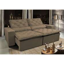 Sofá Lisboa 2,92m Retrátil, Reclinável com Molas no Assento Tecido Suede Velusoft Castor - Cama InBox