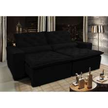 Sofá Lisboa 2,92m Retrátil, Reclinável com Molas no Assento Tecido Suede Velusoft Preto - Cama InBox