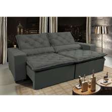 Sofá Lisboa 3,12m Retrátil, Reclinável com Molas no Assento Tecido Suede Grafite - Cama InBox