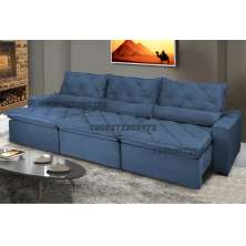 Sofá Lisboa 3,52m Retrátil, Reclinável com Molas no Assento e Almofadas Lombar Tecido Suede Azul