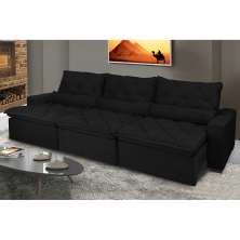 Sofá Lisboa 4,12m Retrátil, Reclinável com Molas no Assento e Almofadas Lombar Tecido Suede Preto