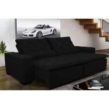 Sofá Magnum 2,02m Retrátil, Reclinável com Molas no Assento e Almofadas Lombar Tecido Suede Velusoft Preto - Cama InBox