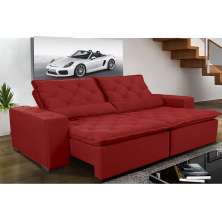 Sofá Magnum 2,02m Retrátil, Reclinável, Molas no Assento e Almofadas Lombar Suede Vermelho Cama InBox