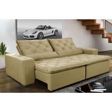 Sofá Magnum 2,42m Retrátil, Reclinável com Molas no Assento e Almofadas Lombar Tecido Suede Velusoft Bege - Cama InBox