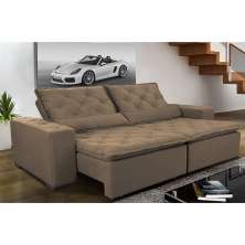 Sofá Magnum 2,42m Retrátil, Reclinável com Molas no Assento e Almofadas Lombar Tecido Suede Velusoft Castor - Cama InBox