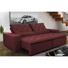 Sofá Magnum 2,42m Retrátil, Reclinável com Molas no Assento e Almofadas Lombar Tecido Suede Velusoft Vinho - Cama InBox