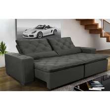 Sofá Magnum 2,62m Retrátil, Reclinável com Molas no Assento e Almofadas Lombar Tecido Suede Grafite - Cama InBox