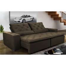 Sofá Magnum 2,82m Retrátil, Reclinável com Molas no Assento e Almofadas Lombar Tecido Suede Café - Cama InBox