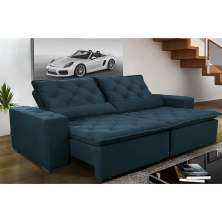 Sofá Magnum 3,02m Retrátil, Reclinável com Molas no Assento e Almofadas Lombar Tecido Suede Azul - Cama InBox
