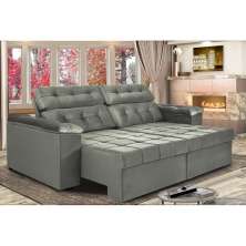 Sofá New Itália 2,52 Mts Retrátil e Reclinável Tecido Suede Cinza - Cama InBox