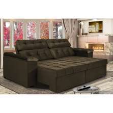 Sofá New Itália 2,72 Mts Retrátil e Reclinável Tecido Suede Marrom CAFÉ - Cama InBox